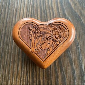 Wilderness Woods Heart Shaped Engraved Horses Wooden Music Box
